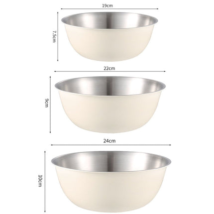 304 Stainless Steel Food Grade Dishes Bowl Kitchen Baking Stirring Bowl Vegetables Sandwood Basin, 19cm (Yellow), 22cm (Yellow), 24cm (Yellow), 19cm (White), 22cm (White), 24cm (White)