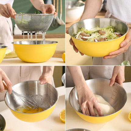 304 Stainless Steel Food Grade Dishes Bowl Kitchen Baking Stirring Bowl Vegetables Sandwood Basin, 19cm (Yellow), 22cm (Yellow), 24cm (Yellow), 19cm (White), 22cm (White), 24cm (White)