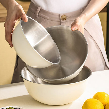 304 Stainless Steel Food Grade Dishes Bowl Kitchen Baking Stirring Bowl Vegetables Sandwood Basin, 19cm (Yellow), 22cm (Yellow), 24cm (Yellow), 19cm (White), 22cm (White), 24cm (White)