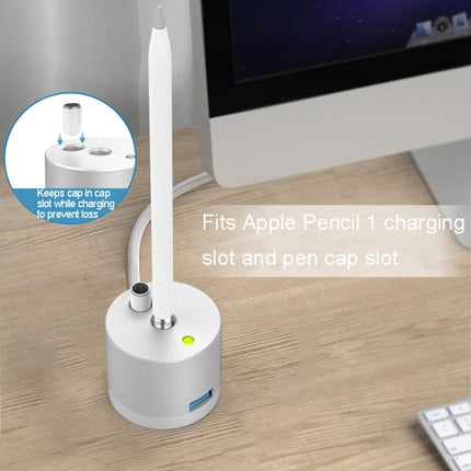 For Apple Pencil 1 USB Charging Adapter Metal Base With LED Indicator, A48 Black