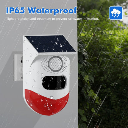 Infrared Motion Detector Solar Outdoor PIR Wireless Strobe Siren Detector Sound Alarm, CT80R USB Upgrade Model