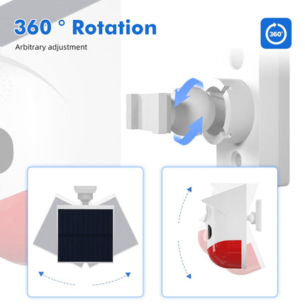 Infrared Motion Detector Solar Outdoor PIR Wireless Strobe Siren Detector Sound Alarm, CT80R USB Upgrade Model