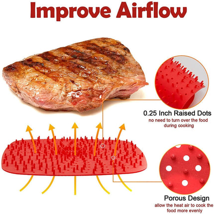 Air Fryer Reusable Silicone Liner Mat Non-Stick Steamer Pad Kitchen Accessories, Square Red 20.2cm, Square Black 23cm