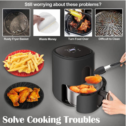 Air Fryer Reusable Silicone Liner Mat Non-Stick Steamer Pad Kitchen Accessories, Square Red 20.2cm, Square Black 23cm