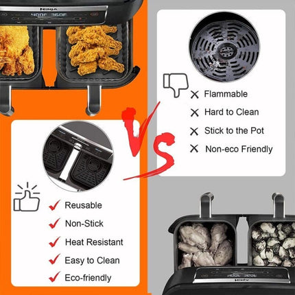 For Ninja DZ201 Air Fryer Silicone Liner Mat Reusable Basket Tray, Gray Thick Model (140g), Pink Thick Model (140g), Blue Thick Model (140g), Red Thick Model (140g), Black Thick Model (140g), Gray Thin Model (95g), Black Thin Model (95g)               ...