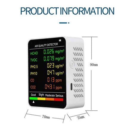 PM2.5/PM10 Air Quality Detector Indoor Air Quality Monitor, 6 in 1 Air Quality Detector White, 6 in 1 Air Quality Detector Black