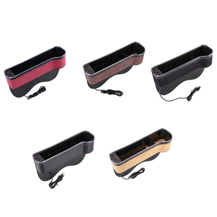 Car Central Control Seat Gap Storage Box with Dual USB Ambient Lights, Suede Wine Red Principal Driver, Suede Wine Red Co-pilot, Suede Coffee Principal Driver, Suede Coffee Co-pilot, Suede Black Principal Driver, Suede Black Co-pilot                   ...