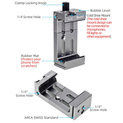 XILETU XJ-8 Aluminum Alloy Camera Head Tripod Mobile Phone Clip