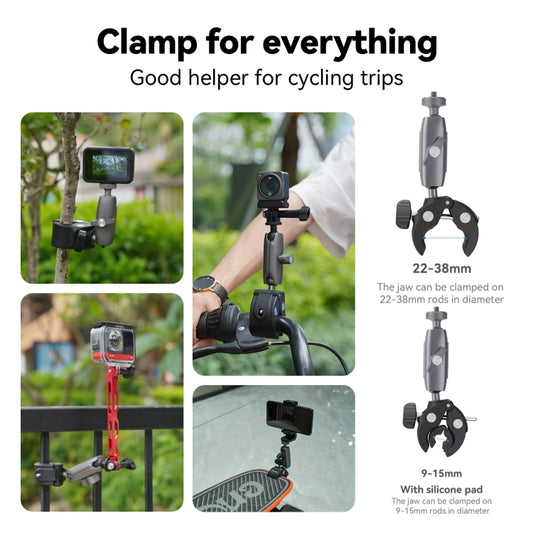 TELESIN  Aluminum Alloy Crab Claw Handlebar Tube Clamp For Sports Camera Mobile Phones, Aluminum Alloy