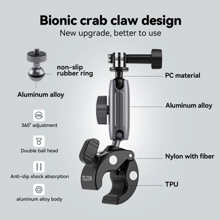 TELESIN  Aluminum Alloy Crab Claw Handlebar Tube Clamp For Sports Camera Mobile Phones, Aluminum Alloy