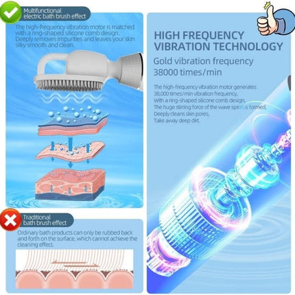 Electric Bath Brush Silicone Vibration Long-handled Back Spa Shower