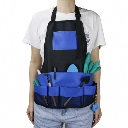 Multi Pocket Tool Apron Blue Garden Gardening Apron, Black+Blue