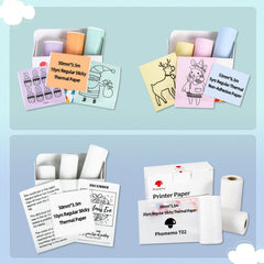 For Phomemo T02 3rolls Bluetooth Printer Thermal Paper Label Paper, 53mmx6.5m 10 Years Black on White No Adhesive, 50mmx3.5m 2 Years Black on White Sticker, 50mmx3.5m 10 Years Black on White Sticker, 50mmx3m 5 Years Blue on White Sticker���������������...