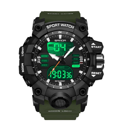 SANDA Green Light Alarm Clock Multifunctional Waterproof Shockproof Transparent Watch