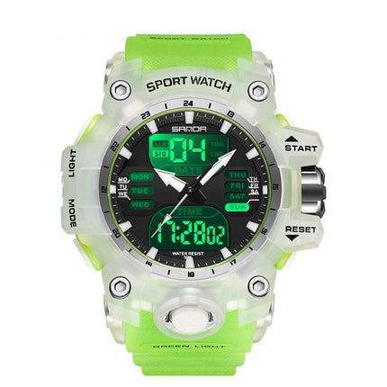 SANDA Green Light Alarm Clock Multifunctional Waterproof Shockproof Transparent Watch