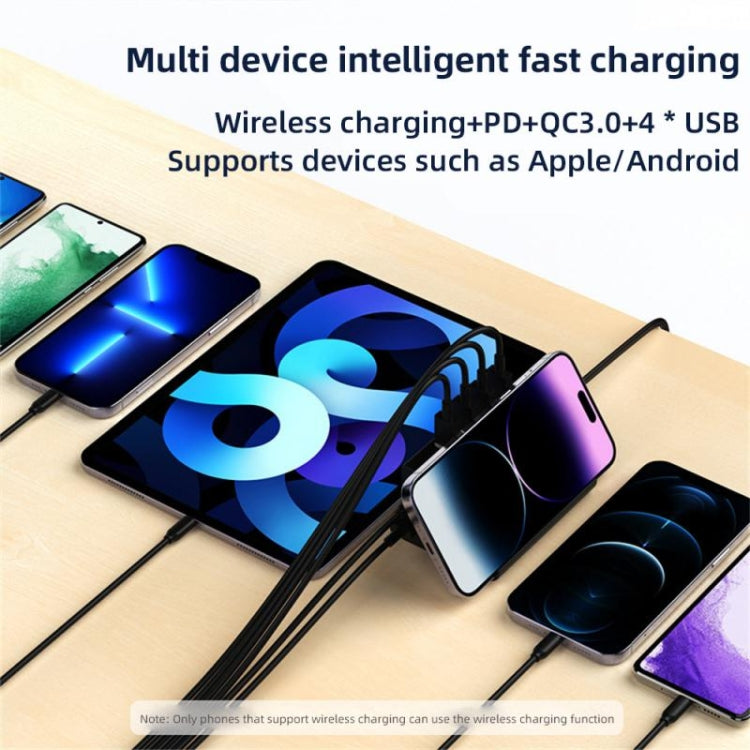 PD 20W +QC 3.0 Wireless Charging+6 Ports Multi-function Charger, Black