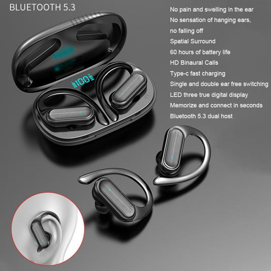 LED Digital Display Wireless Ear-Mounted Noise Reduction Bluetooth Headset, A520 (Blue)