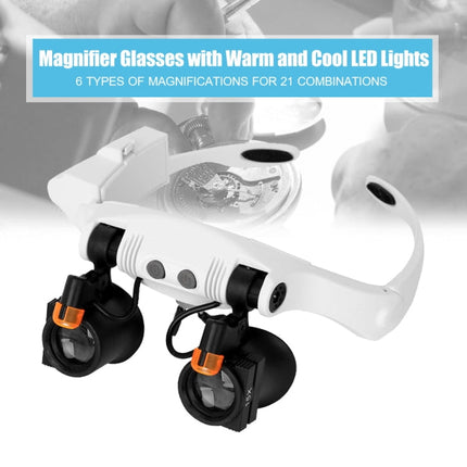 Headband Magnifying Glasses with Cold and Warm Light Source Interchangeable Combine 21 Different Multiples