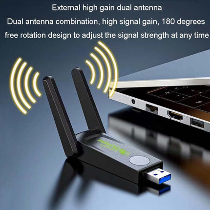 1300Mbps Wireless Network Card Gigabit Dual Band 5G Driverless Computer USB Network Card, 600m, 1300m