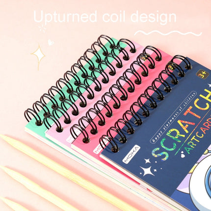 Hand Painted Scratch Paper Colorful Coil Scratchbook With Pen, Haruita Huahua, Peach Juice, Interstellar Travel, Millet