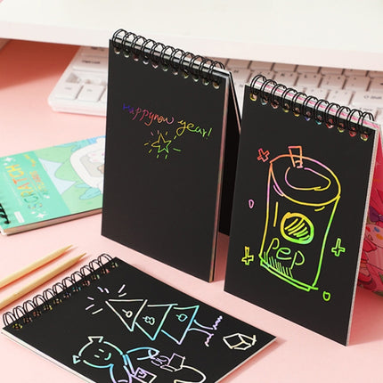 Hand Painted Scratch Paper Colorful Coil Scratchbook With Pen, Haruita Huahua, Peach Juice, Interstellar Travel, Millet