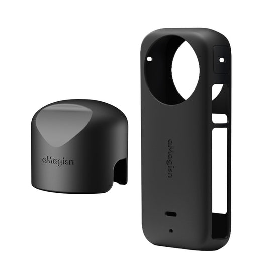 For Insta360 X3 AMagisn Body Silicone Protective Cover, Body+Lens Case (Black), Body Case (black), Lens Case (Black)