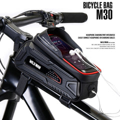 WILD MAN M30 1L Hard Shell Mountain Bike Front Beam Bag TPU Touch Screen Cycling Equipment Bag, M30 (Black), M30 (Black Red)