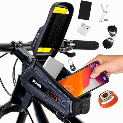 WILD MAN M30 1L Hard Shell Mountain Bike Front Beam Bag TPU Touch Screen Cycling Equipment Bag, M30 (Black Red), M30 (Black)