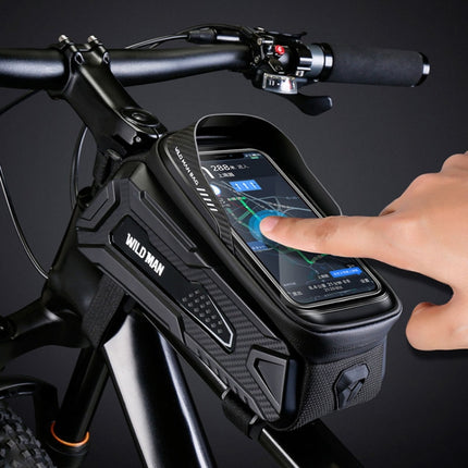 WILD MAN M30 1L Hard Shell Mountain Bike Front Beam Bag TPU Touch Screen Cycling Equipment Bag, M30 (Black Red), M30 (Black)