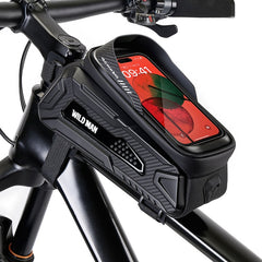 WILD MAN M30 1L Hard Shell Mountain Bike Front Beam Bag TPU Touch Screen Cycling Equipment Bag, M30 (Black), M30 (Black Red)
