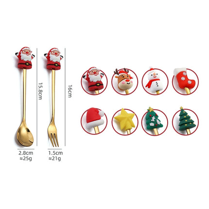 4pcs /Pack Christmas Cartoon Doll Stainless Steel Tableware, A Spoon Fork, B Spoon Fork, C Spoon Fork, D Spoon