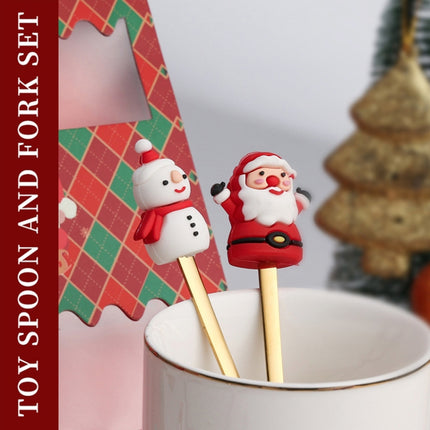 4pcs /Pack Christmas Cartoon Doll Stainless Steel Tableware, A Spoon Fork, B Spoon Fork, C Spoon Fork, D Spoon