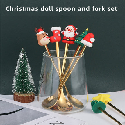 4pcs /Pack Christmas Cartoon Doll Stainless Steel Tableware, A Spoon Fork, B Spoon Fork, C Spoon Fork, D Spoon