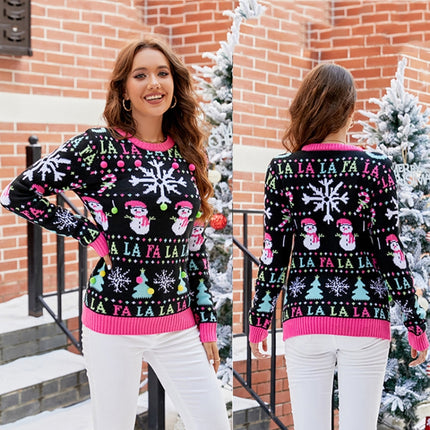 Casual Christmas Snowman Pullover Sweater Women Cartoon Knitwear, S, M, L, XL, XXL