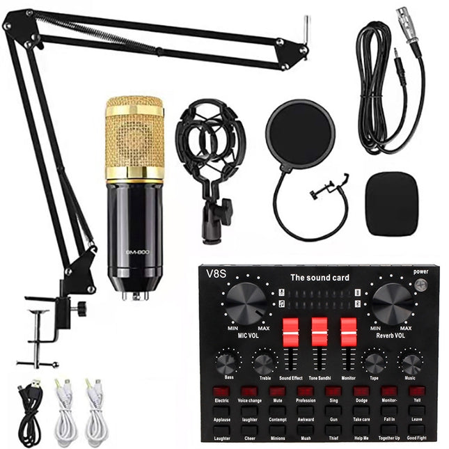 Audio Condenser Mic Studio Singing Microphone, BM800+V8S Sound Card Set, BM800+V8 Sound Card Set