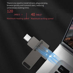 Lenovo Thinkplus MU110 USB3.2+Type-C Dual Interface Rotation Flash Drive, 32GB, 64GB, 128GB, 256GB, 512GB