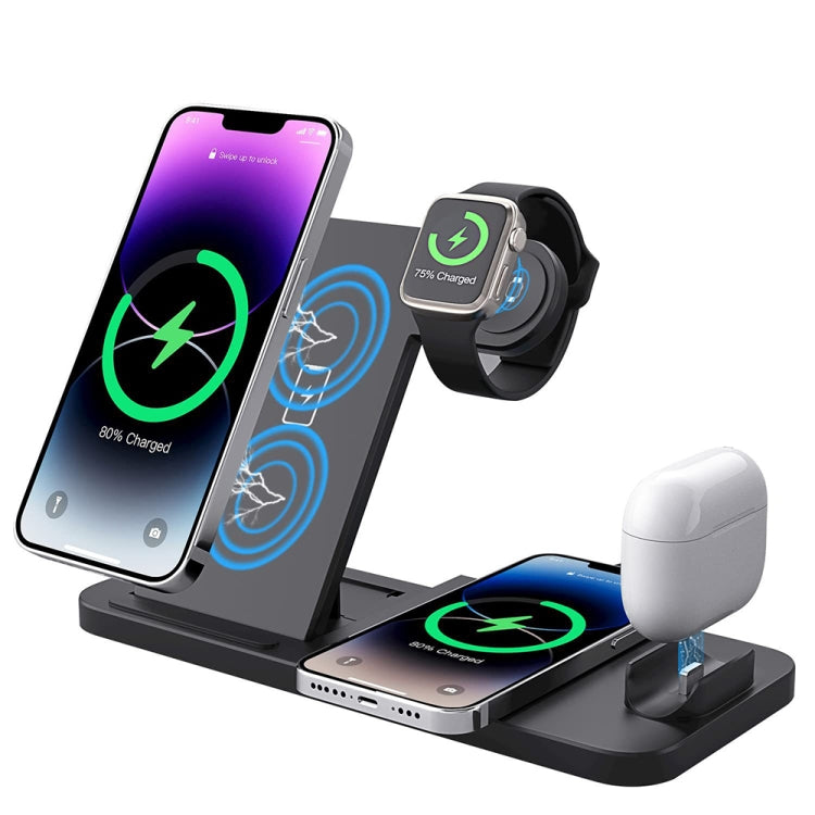 4-in-1 Foldable Desktop Mobile Phone Watch Earphones Wireless Charger, W33