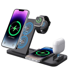 4-in-1 Foldable Desktop Mobile Phone Watch Earphones Wireless Charger, W33