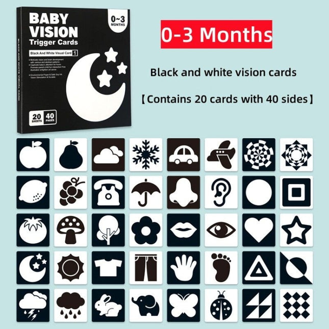 20pcs /Book Baby Early Learning Card Children Eye Care Visual Stimulation Card, 1-order Black And White, 2-order Black And Red, 3-order Color, 4-order Real Object
