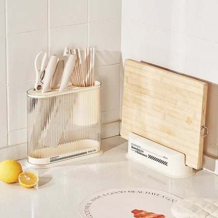 Cream Style Kitchen Storage Rack Knife Holder Chopping Board, Pot Lid Rack, Knife Rack, 2 In 1