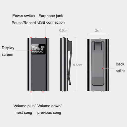 Q25 Intelligent Voice Recorder With Screen HD Noise Canceling Back Clip Voice Reporter, 4GB, 8GB, 16GB, 32GB
