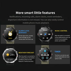 T30 1.6-inch Outdoor Sports Waterproof Smart Music Bluetooth Call Watch, Black, Dark Green, Black Steel+Silicone, Black Net+Silicone