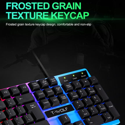 T-WOLF TF230 Colorful Light Effect Game Office Computer Wired Keyboard and Mouse Kit, TF230 (Black), TF230 (White)