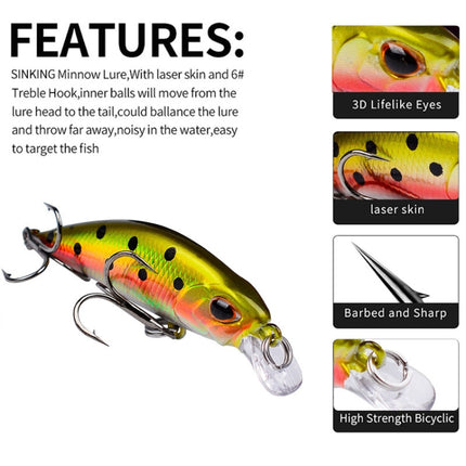 5.3cm 4.6g Sinking Minnow Lure Long Casting Bionic Plastic Hard Bait Fishing Tackle, PROBEROS DW577 8003 Hook, PROBEROS DW578 Ordinary Hook