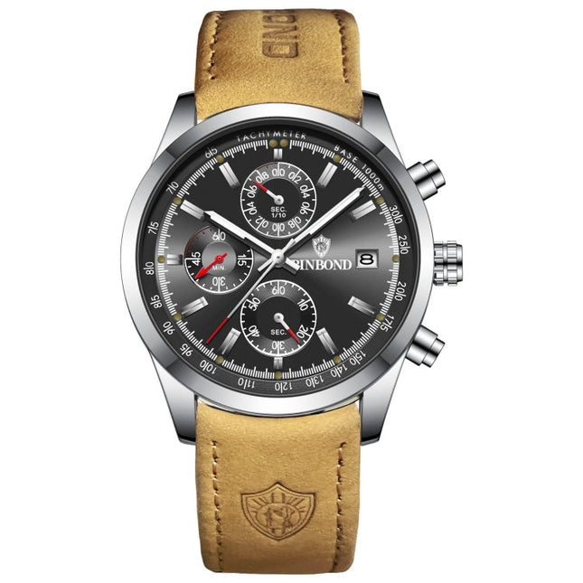 BINBOND B6022 30m Waterproof Luminous Multifunctional Quartz Watch, Leather-White Steel-Black, Leather-White Steel-Blue, Leather-White Steel-Green, Leather-White Steel-White, Leather-Black Steel-Black, White Steel-Black, White Steel-Blue���������������...