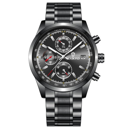 BINBOND B6022 30m Waterproof Luminous Multifunctional Quartz Watch, Leather-White Steel-Black, Leather-White Steel-Blue, Leather-White Steel-Green, Leather-White Steel-White, Leather-Black Steel-Black, White Steel-Black, White Steel-Blue���������������...