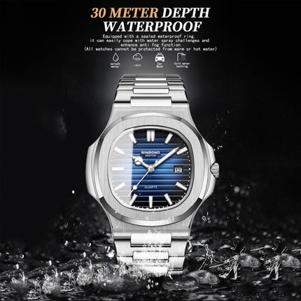 BINBOND B1885 30m Waterproof Retro Luminous Square Men Quartz Watch