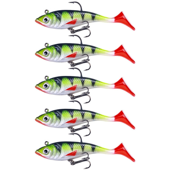 5pcs /Pack HENGJIA SO071 T-Tail Lead Fishing Lure Lua Fishing Soft Bait, 8.5cm 10.6g