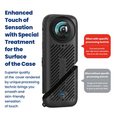 For Insta360 X4 AMagisn Silicone Protective Cover, Body Case + Lens Cover Black, Lens Cover Gray