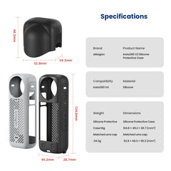 For Insta360 X4 AMagisn Silicone Protective Cover, Body Case + Lens Cover Black, Lens Cover Gray